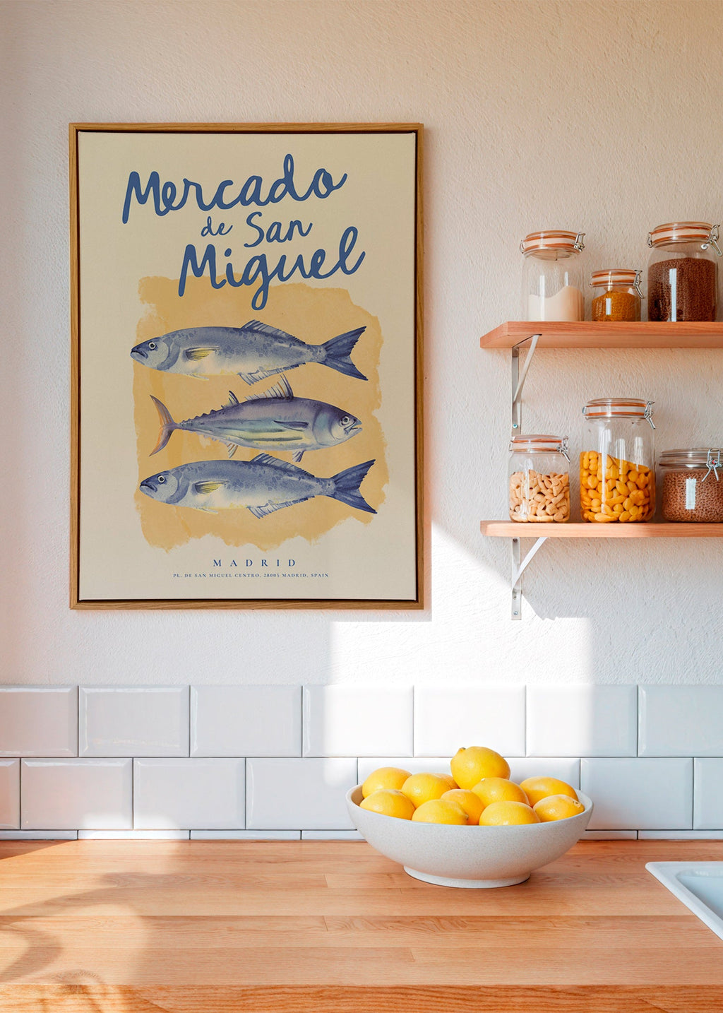 Keuken kunst Mercado de San Miguel met blauwe vissen