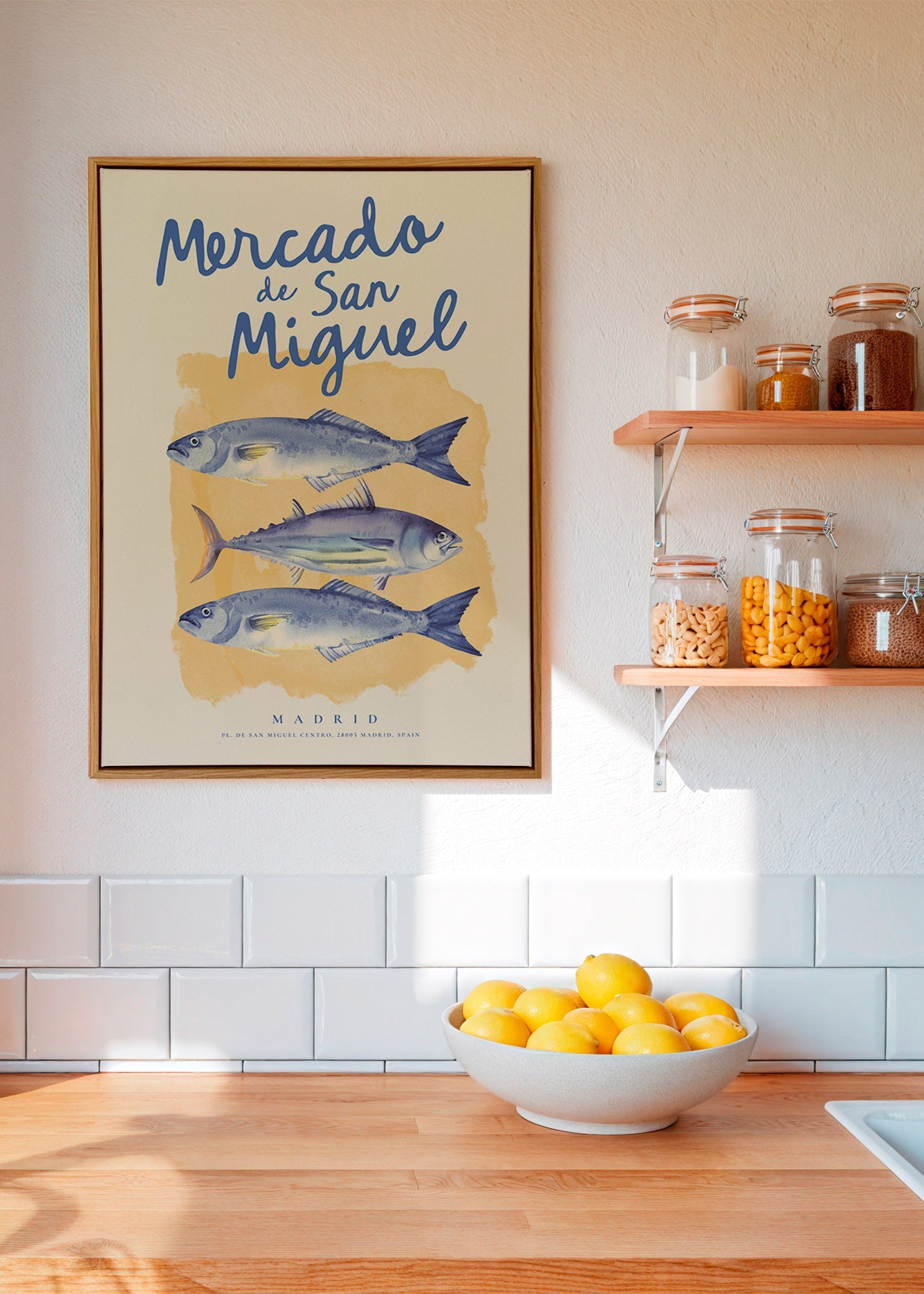 Keuken kunst Mercado de San Miguel met blauwe vissen