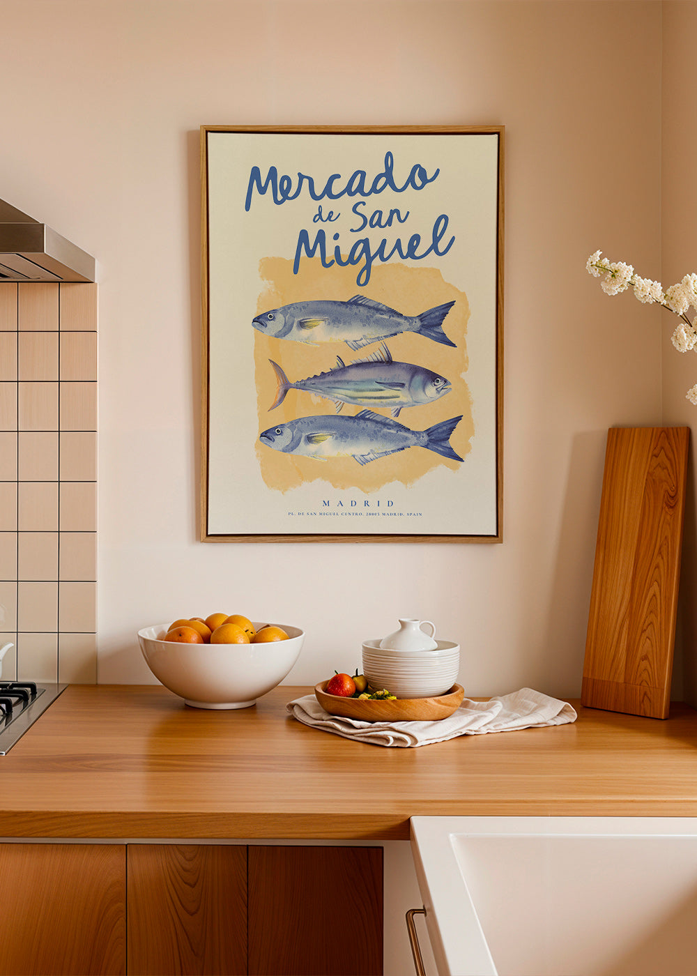 Keuken kunst Mercado de San Miguel met blauwe vissen