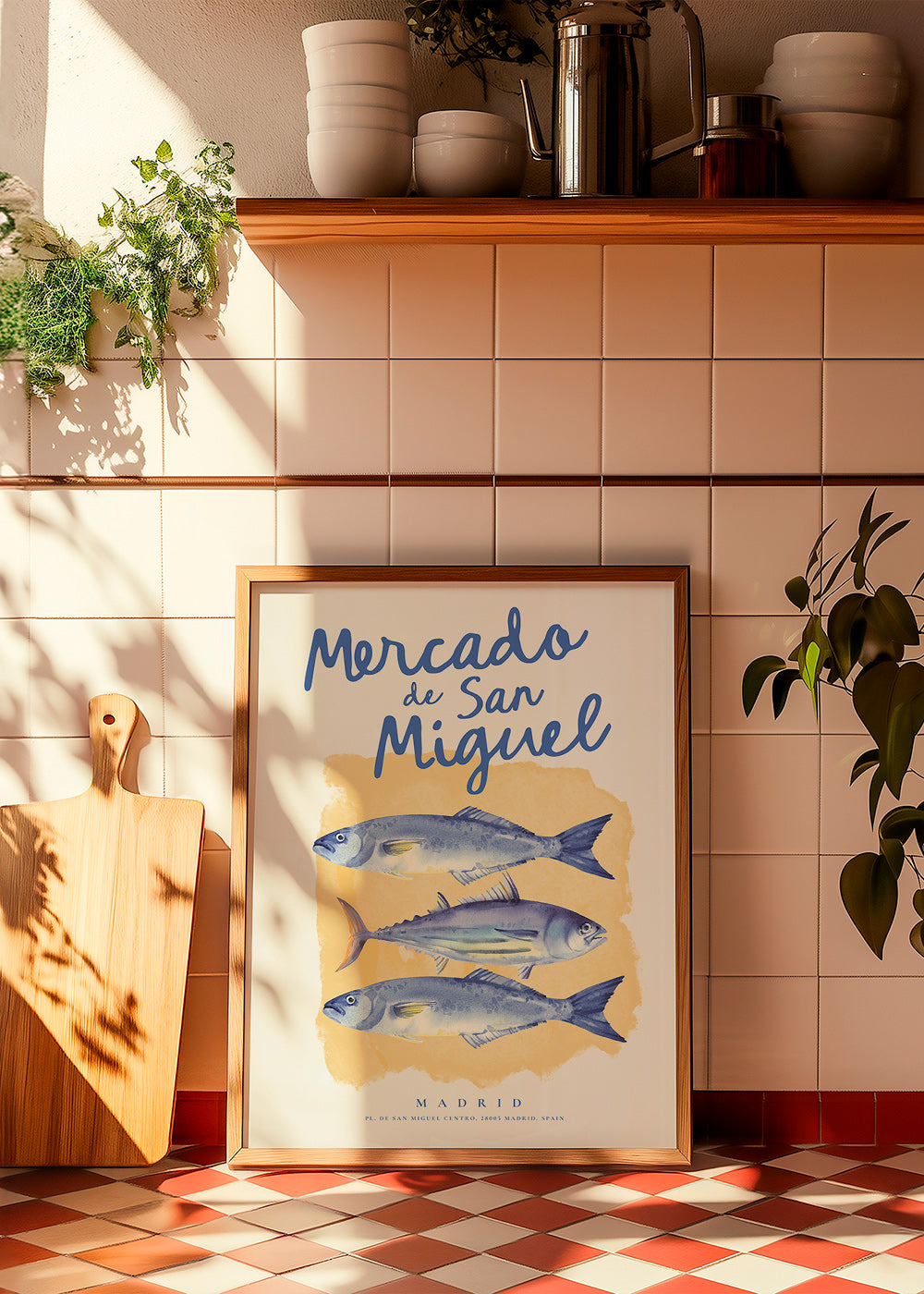 Keuken kunst Mercado de San Miguel met blauwe vissen
