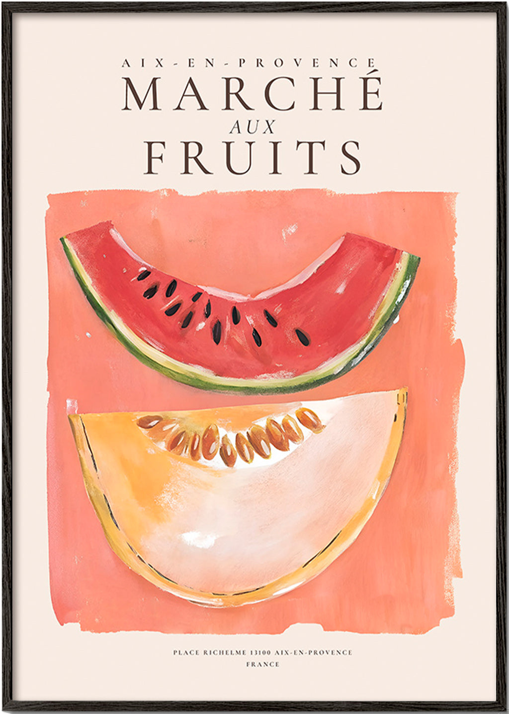 Keuken kunst Provençaalse fruitposter met meloen en watermeloen