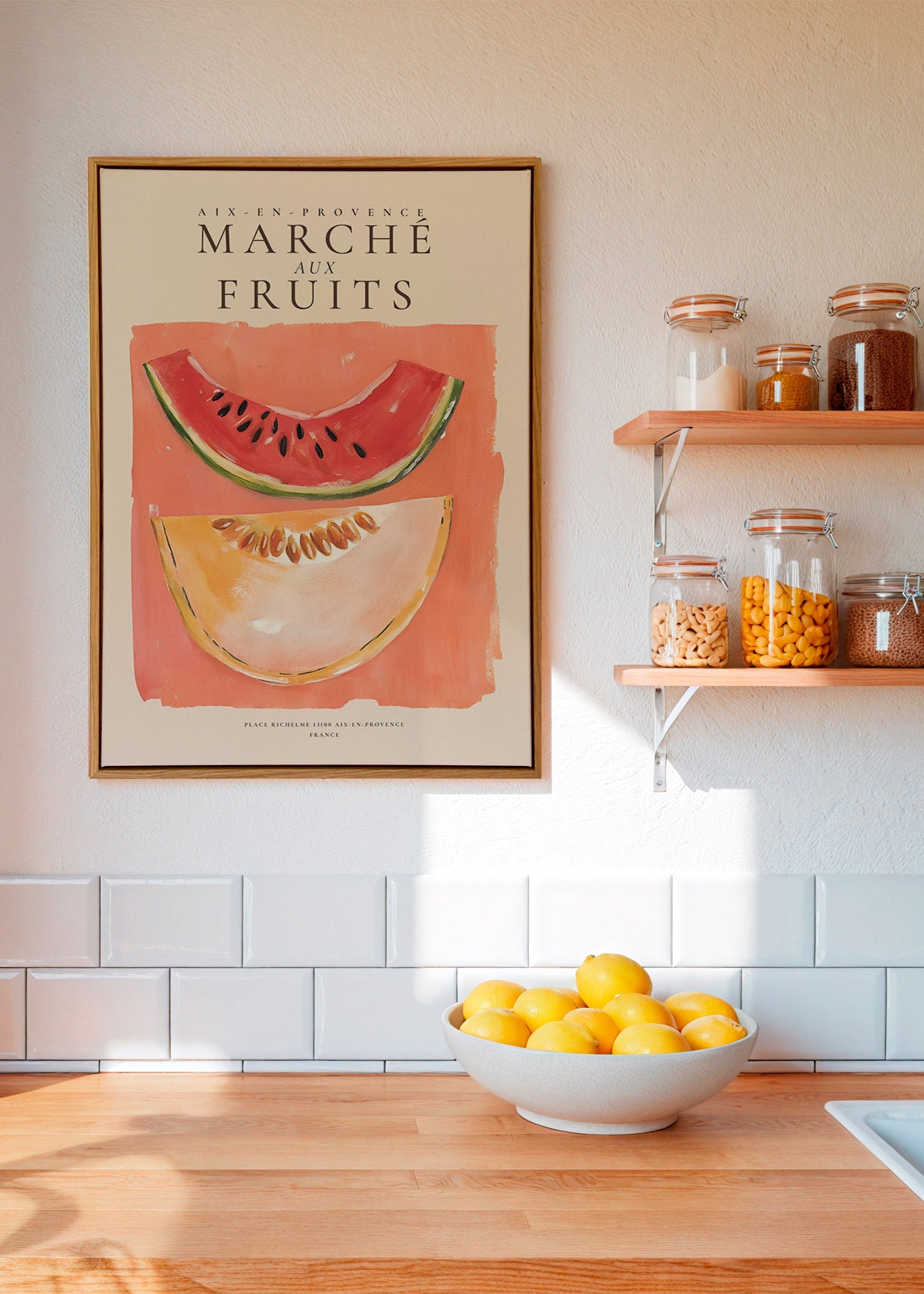 Keuken kunst Provençaalse fruitposter met meloen en watermeloen