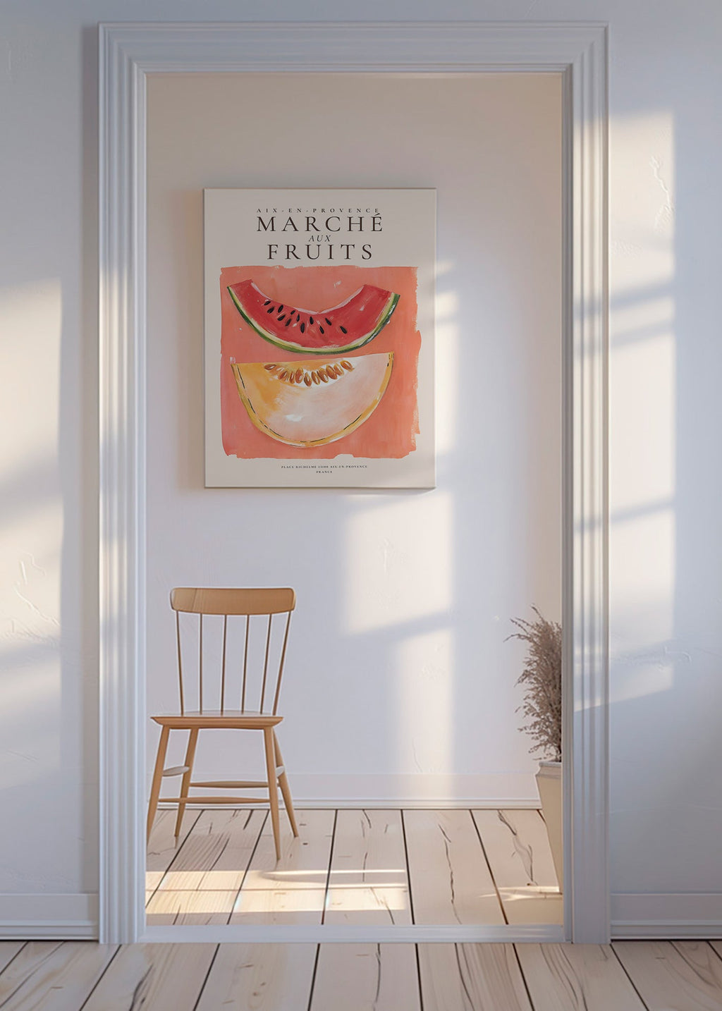 Keuken kunst Provençaalse fruitposter met meloen en watermeloen