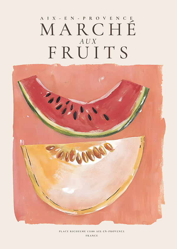 Keuken kunst Provençaalse fruitposter met meloen en watermeloen