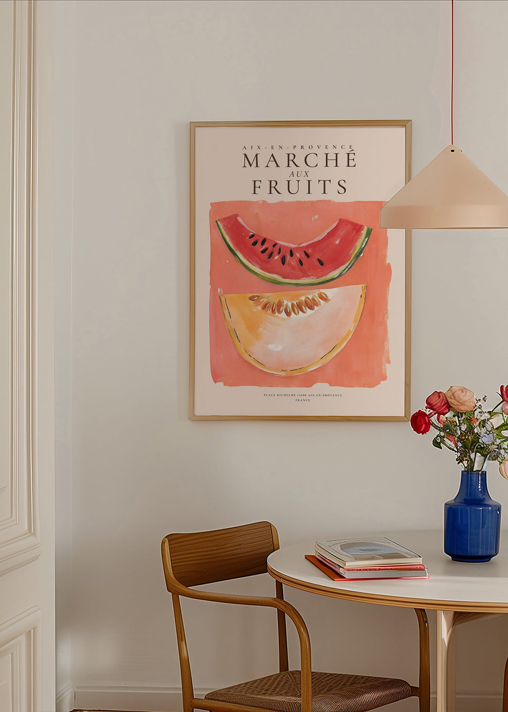 Keuken kunst Provençaalse fruitposter met meloen en watermeloen