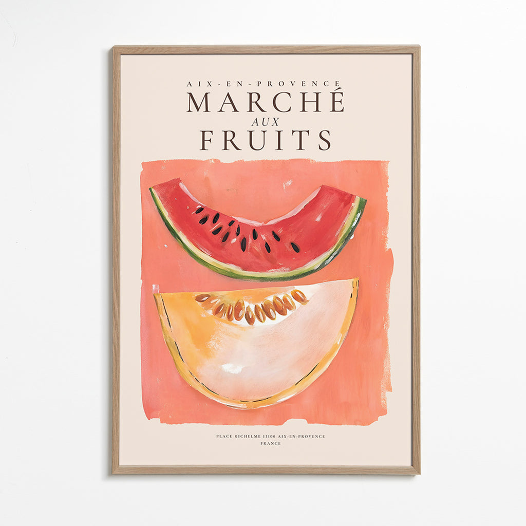 Keuken kunst Provençaalse fruitposter met meloen en watermeloen