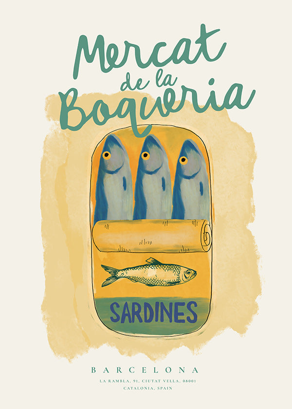Keuken kunst Mercat de la Boqueria - sardines in blik