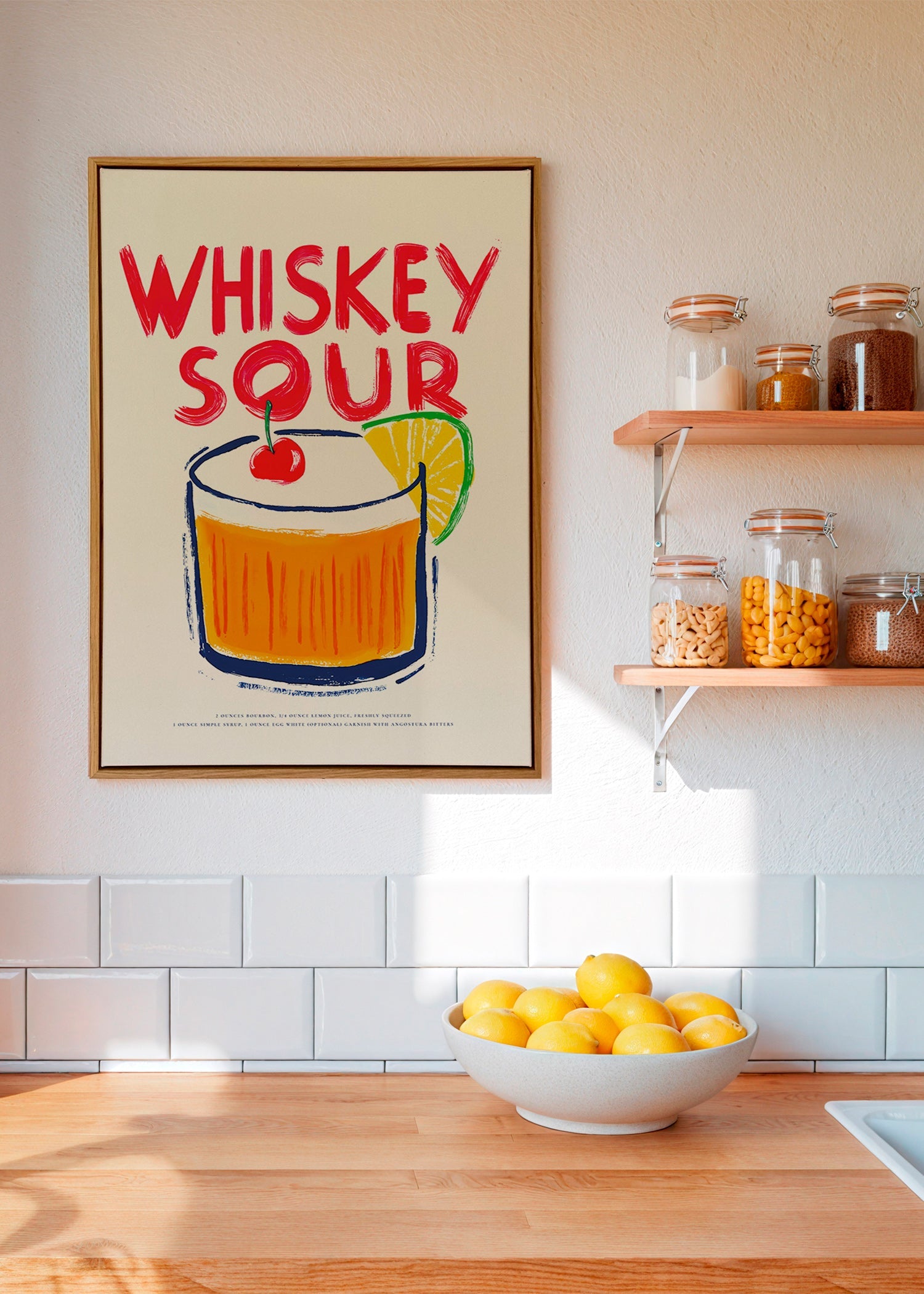 Keuken kunst Whiskey Sour cocktail illustratie