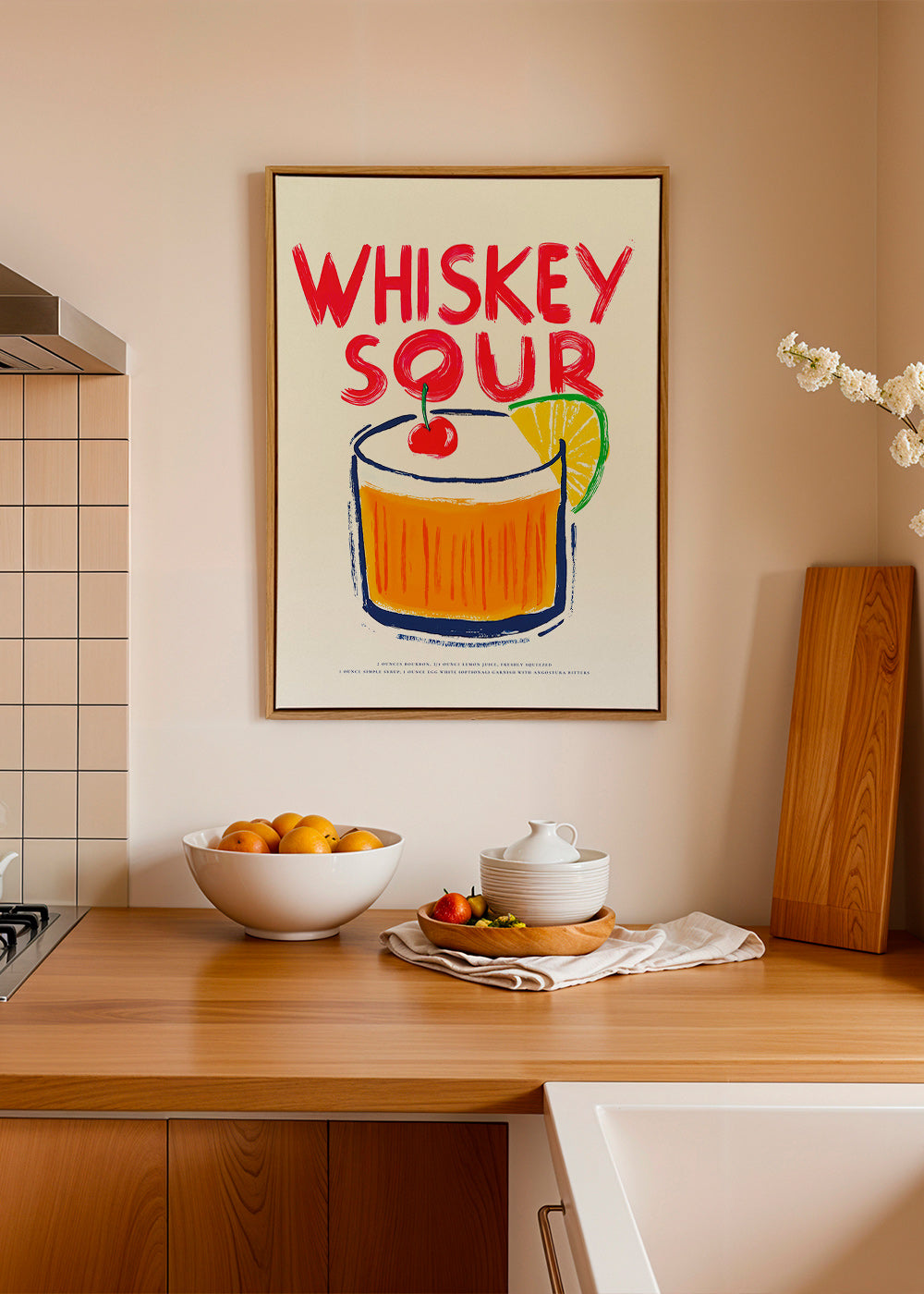 Keuken kunst Whiskey Sour cocktail illustratie