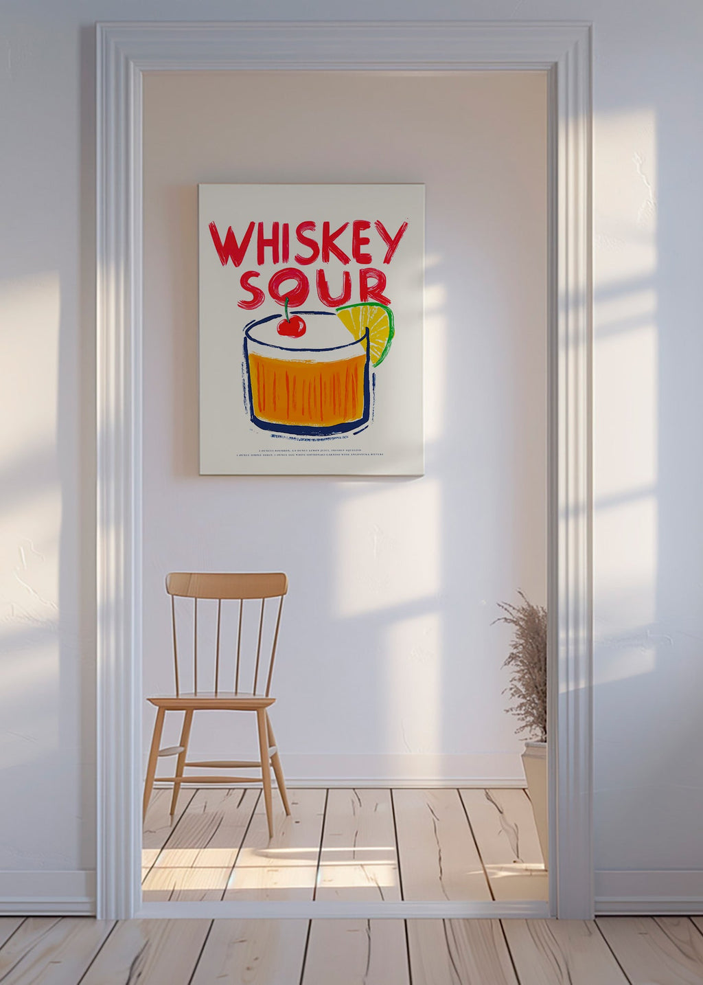 Keuken kunst Whiskey Sour cocktail illustratie