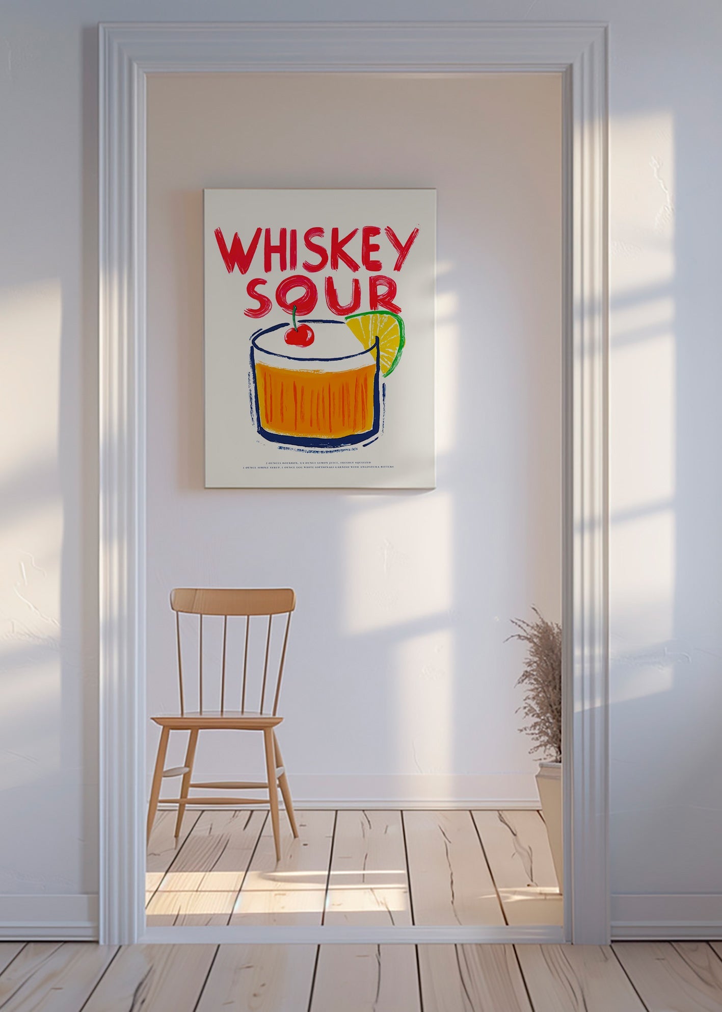 Keuken kunst Whiskey Sour cocktail illustratie