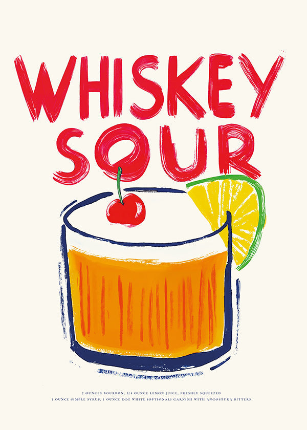 Keuken kunst Whiskey Sour cocktail illustratie
