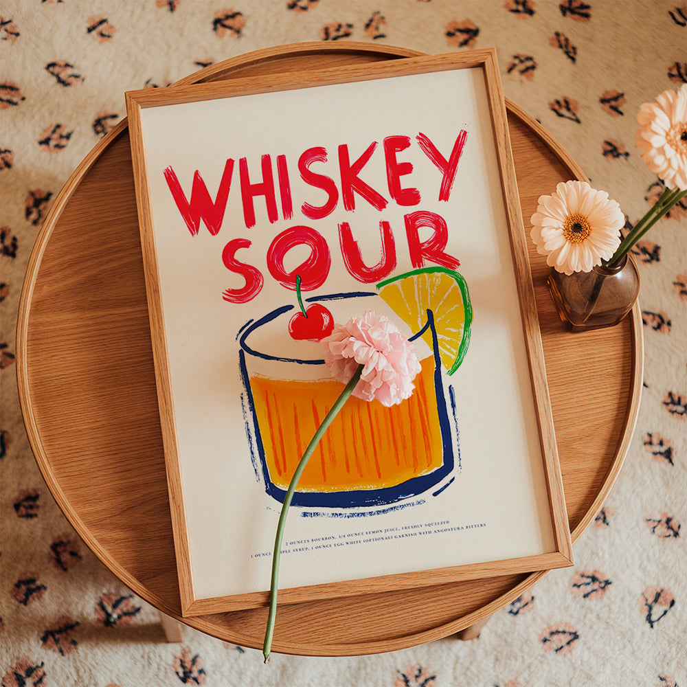 Keuken kunst Whiskey Sour cocktail illustratie