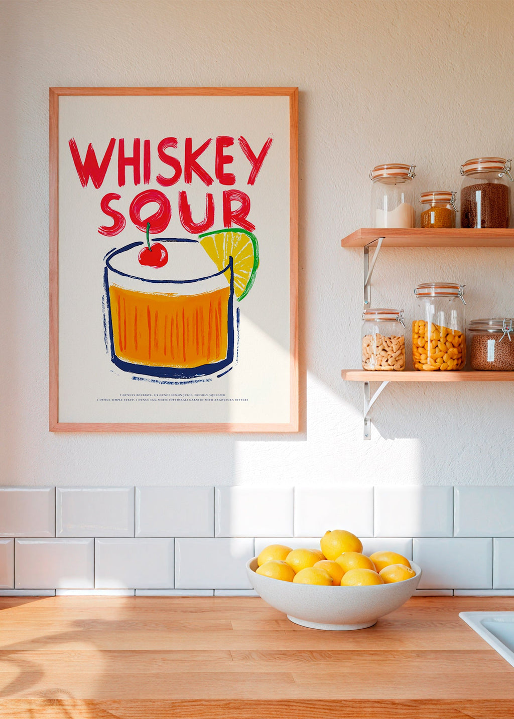 Keuken kunst Whiskey Sour cocktail illustratie