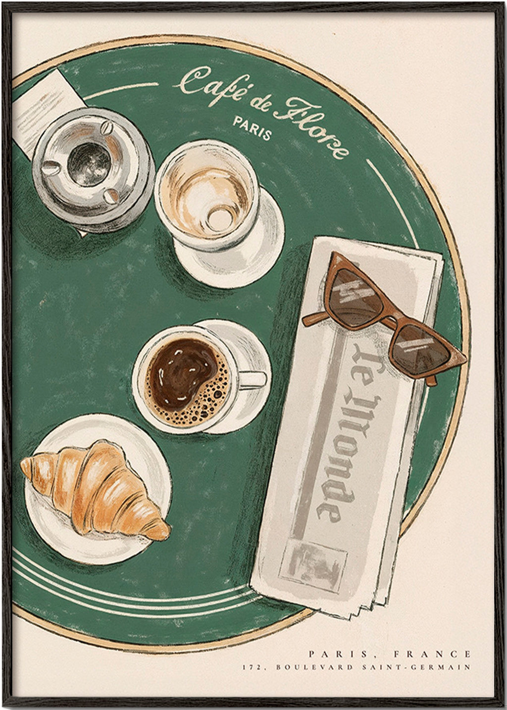 Keuken kunst Café de Flore geïllustreerde croissant