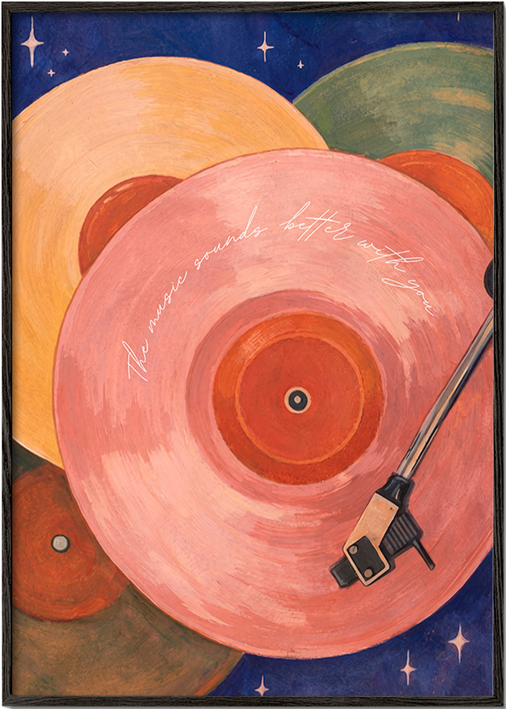 Roze vinylillustratie met draaitafelarm