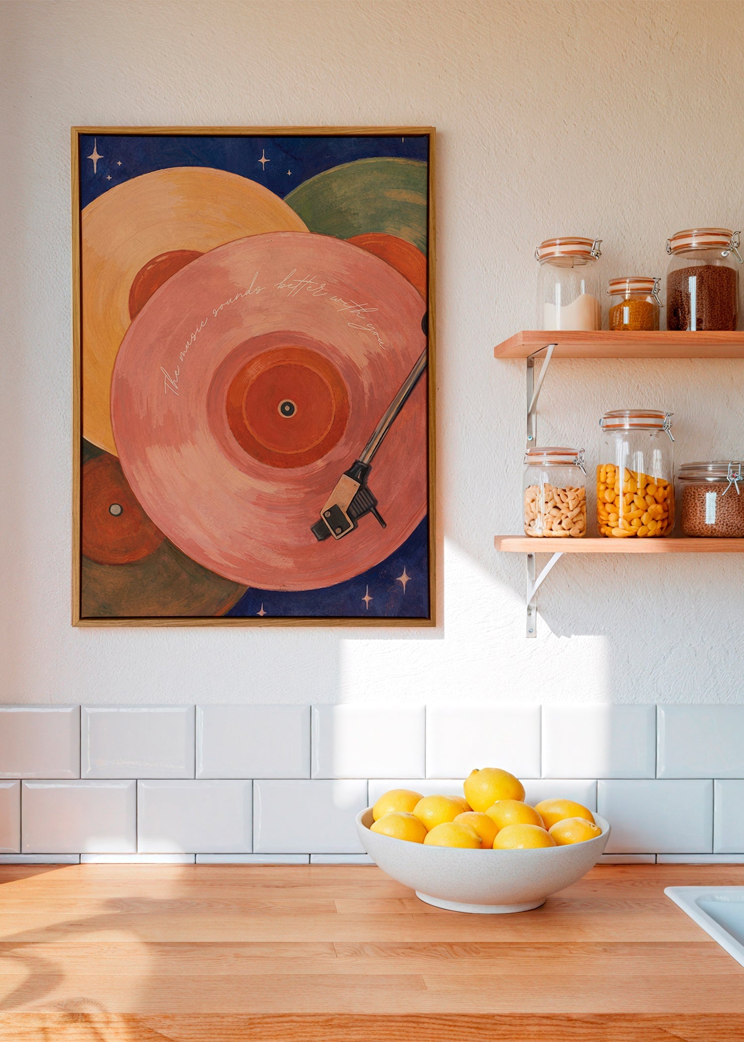 Roze vinylillustratie met draaitafelarm