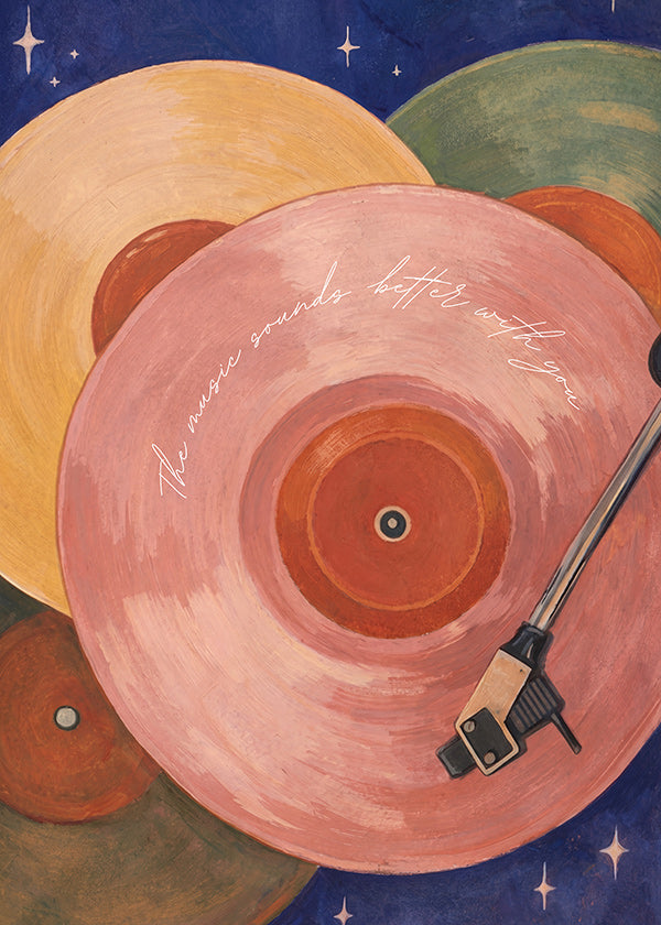 Roze vinylillustratie met draaitafelarm
