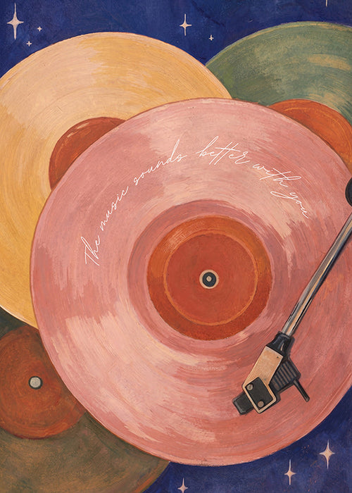 Roze vinylillustratie met draaitafelarm