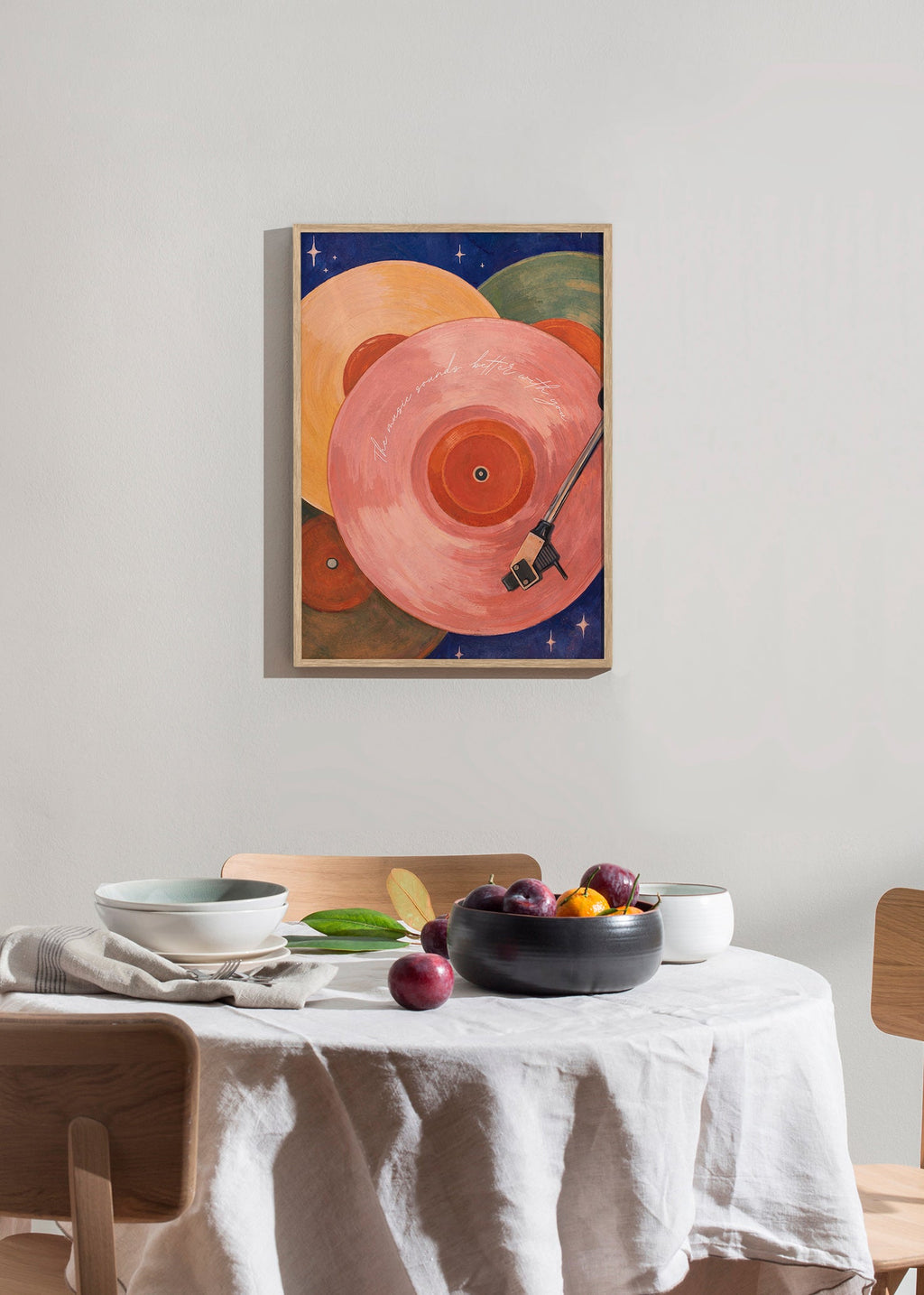 Roze vinylillustratie met draaitafelarm