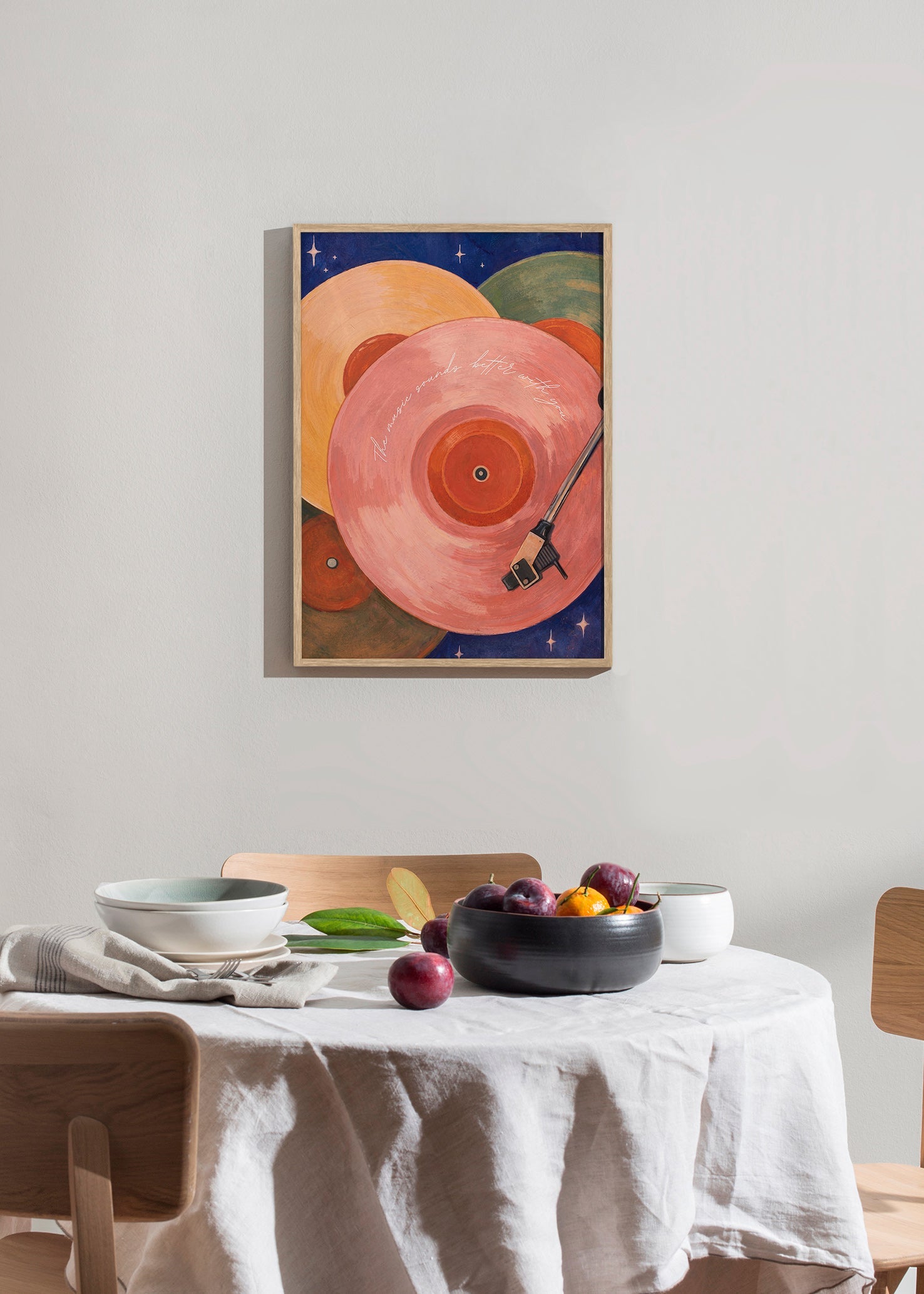 Roze vinylillustratie met draaitafelarm