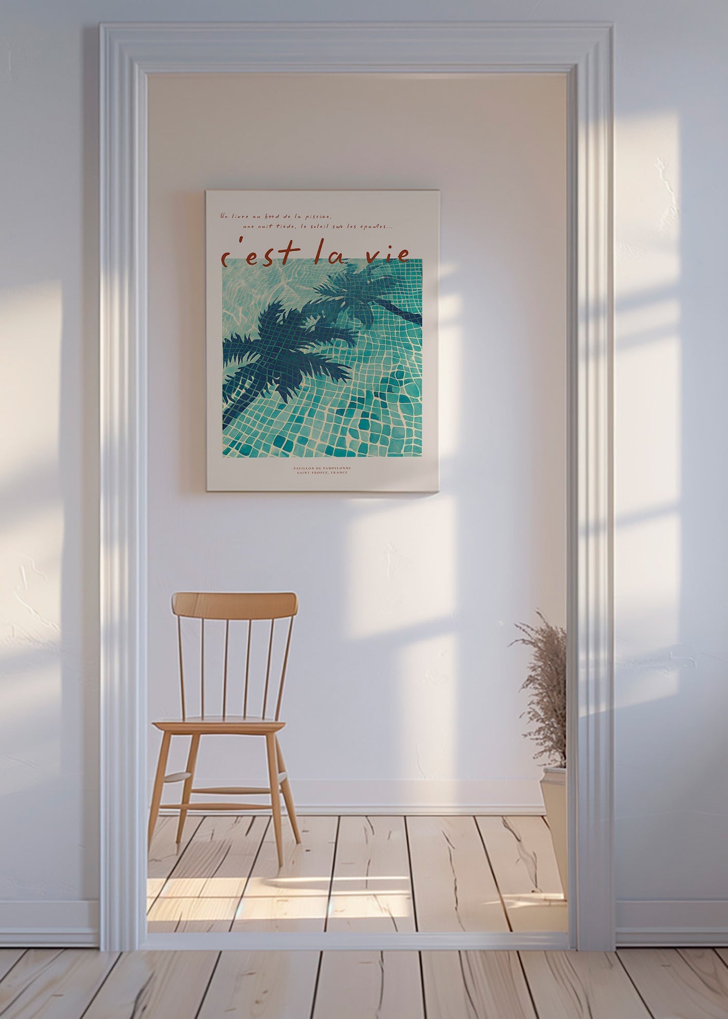 Illustratie zwembad met palmenschaduw