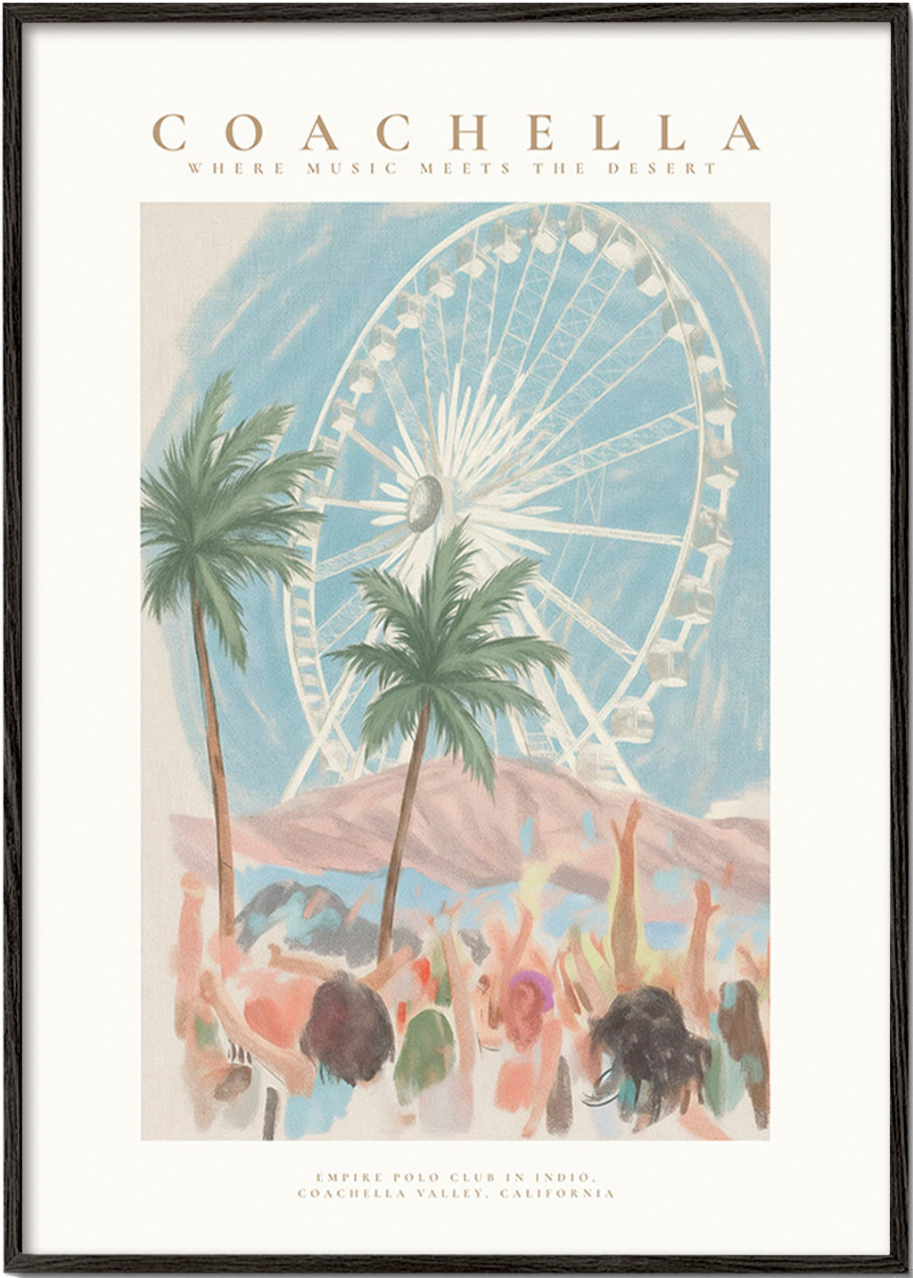 Coachella-illustratie met reuzenrad en palmbomen