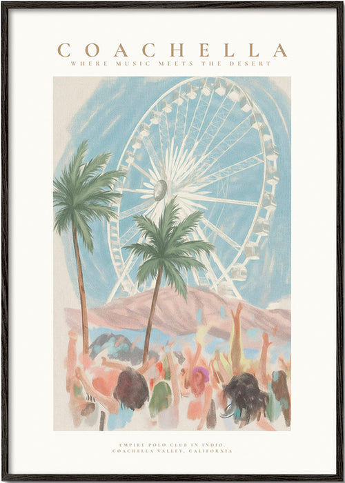 Coachella-illustratie met reuzenrad en palmbomen