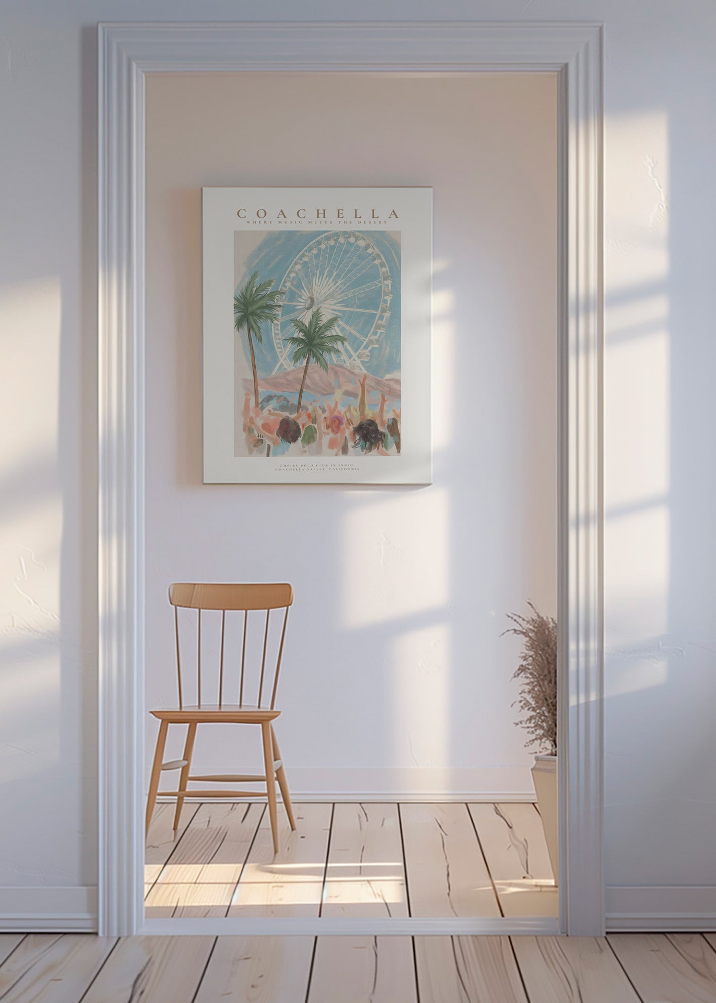 Coachella-illustratie met reuzenrad en palmbomen