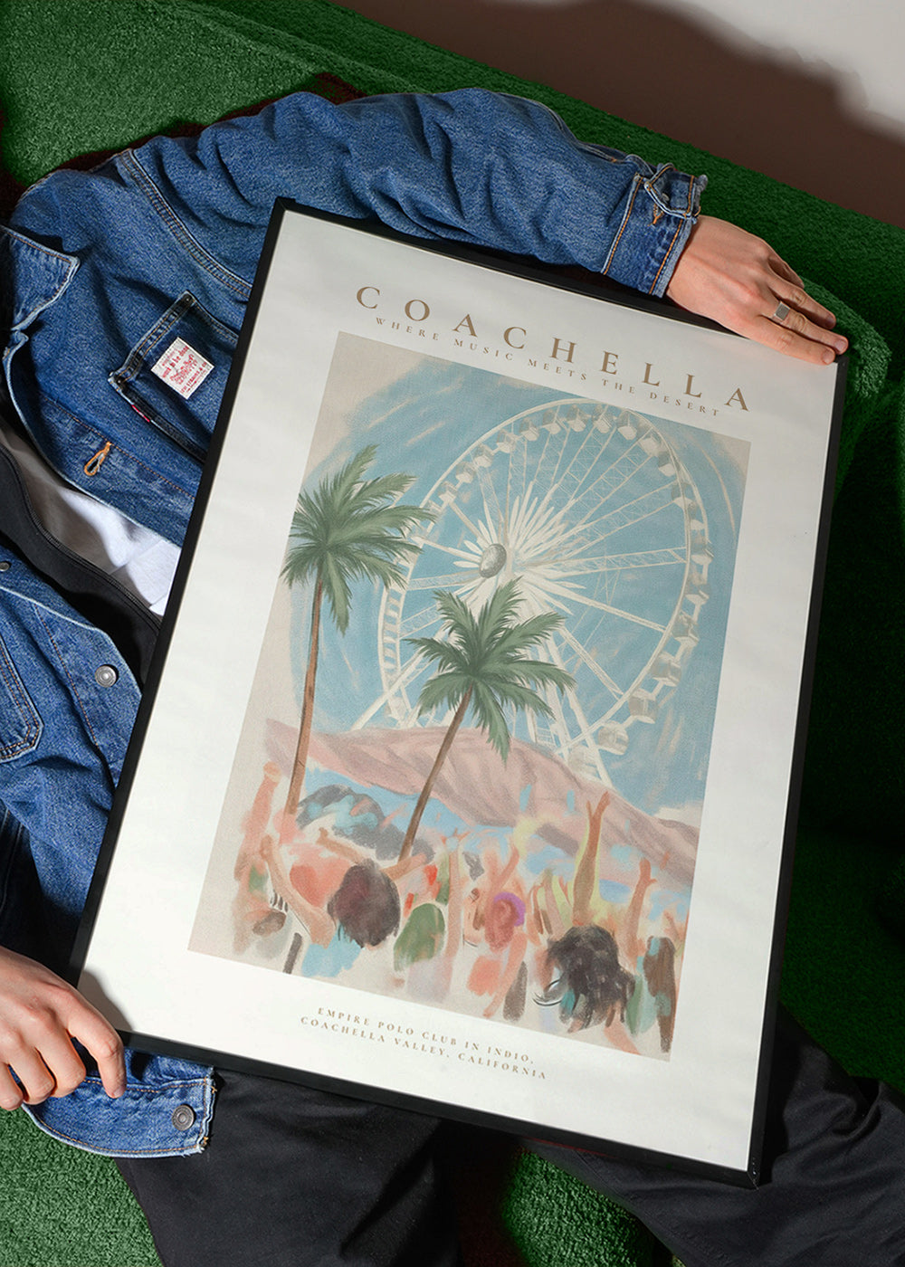 Coachella-illustratie met reuzenrad en palmbomen