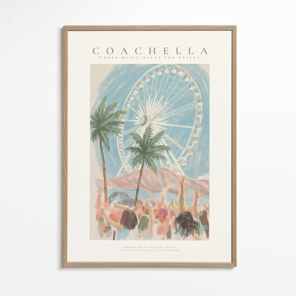 Coachella-illustratie met reuzenrad en palmbomen
