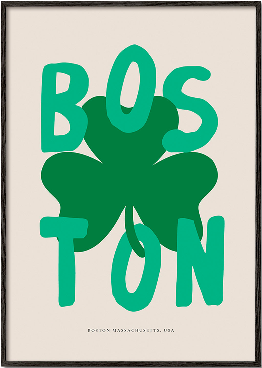 Reisposter Boston met klavergrafiek
