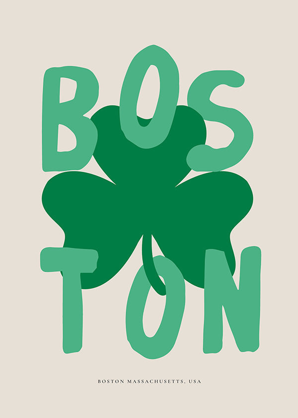Reisposter Boston met klavergrafiek