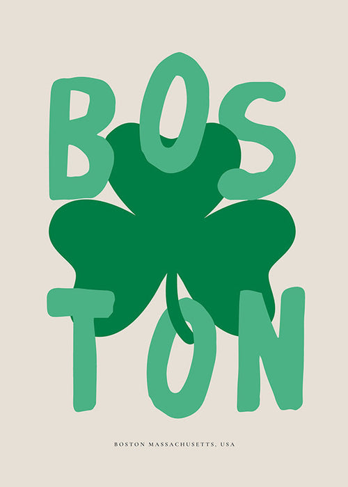 Reisposter Boston met klavergrafiek