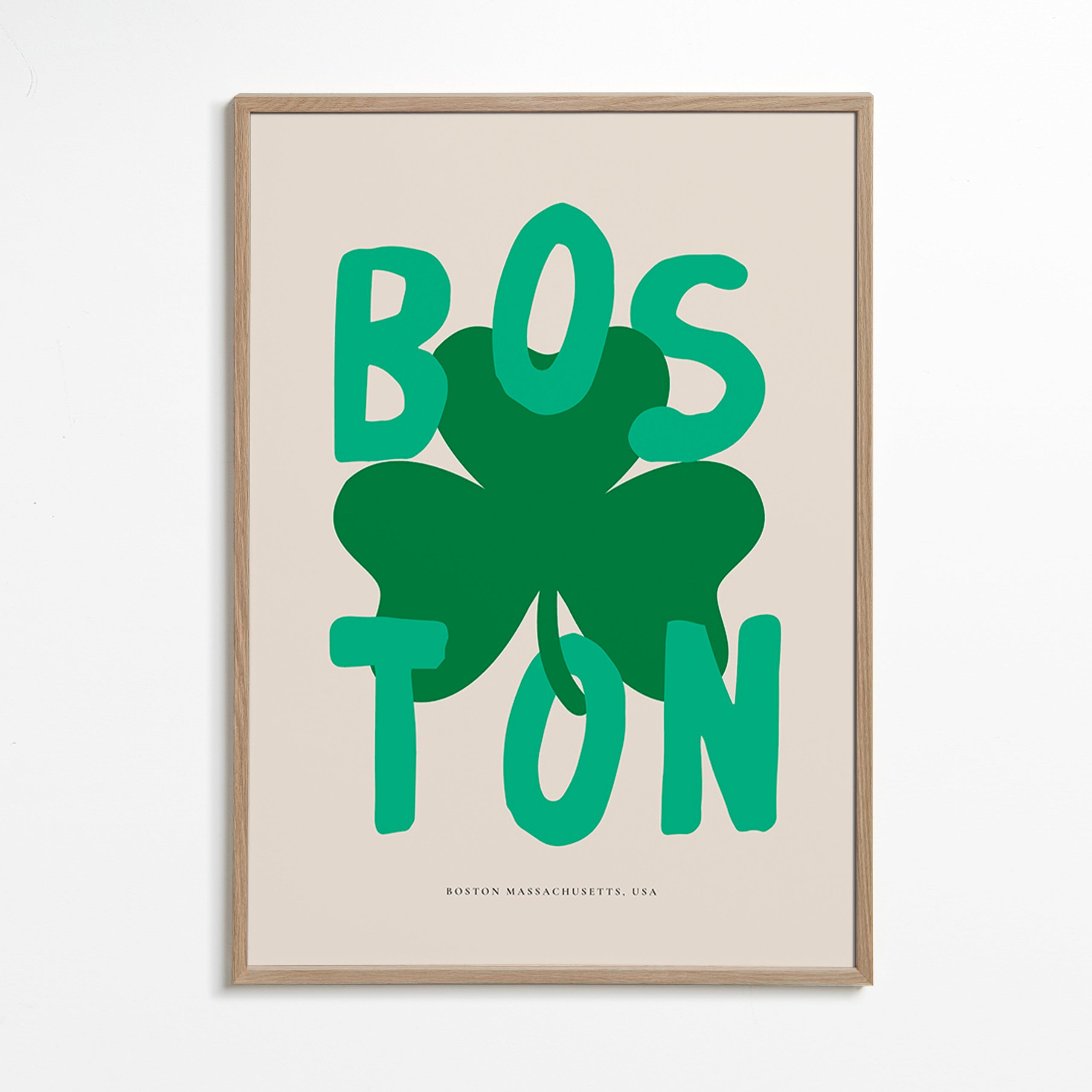 Reisposter Boston met klavergrafiek