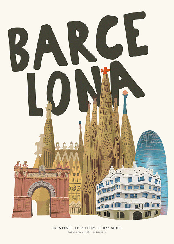 Stadskunst Barcelona geïllustreerde skyline