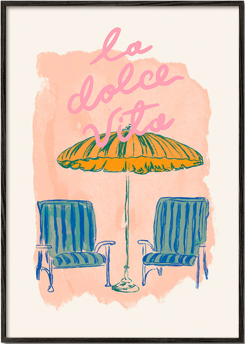 Illustratie La Dolce Vita parasol en stoelen