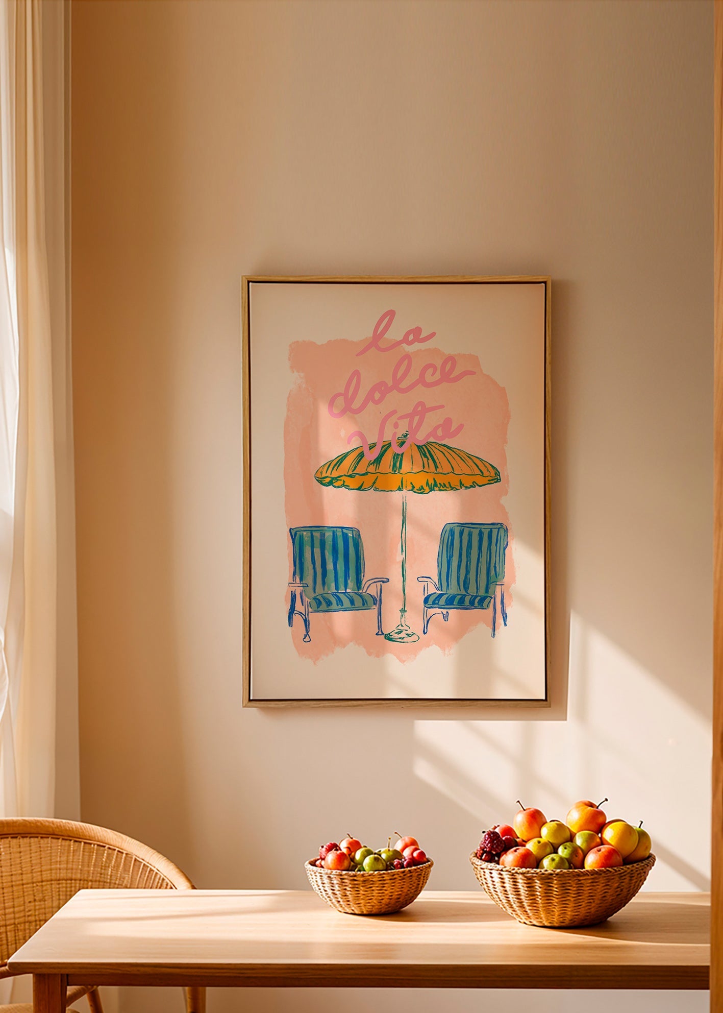 Illustratie La Dolce Vita parasol en stoelen
