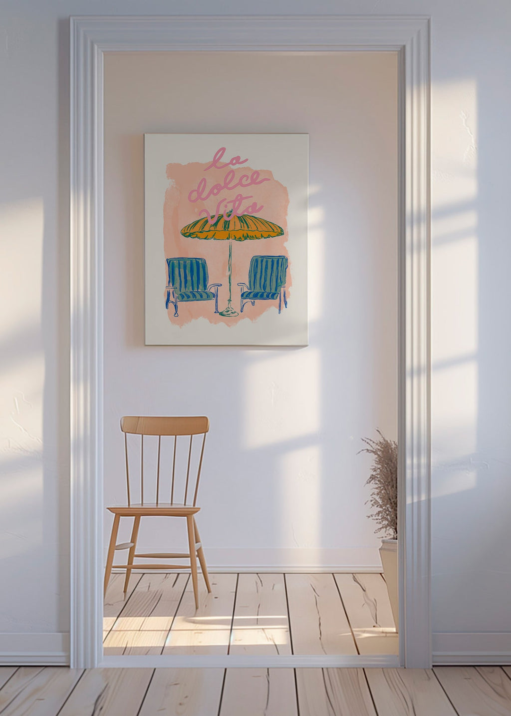 Illustratie La Dolce Vita parasol en stoelen