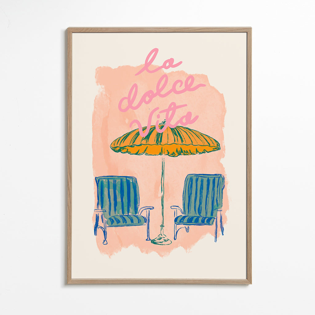 Illustratie La Dolce Vita parasol en stoelen