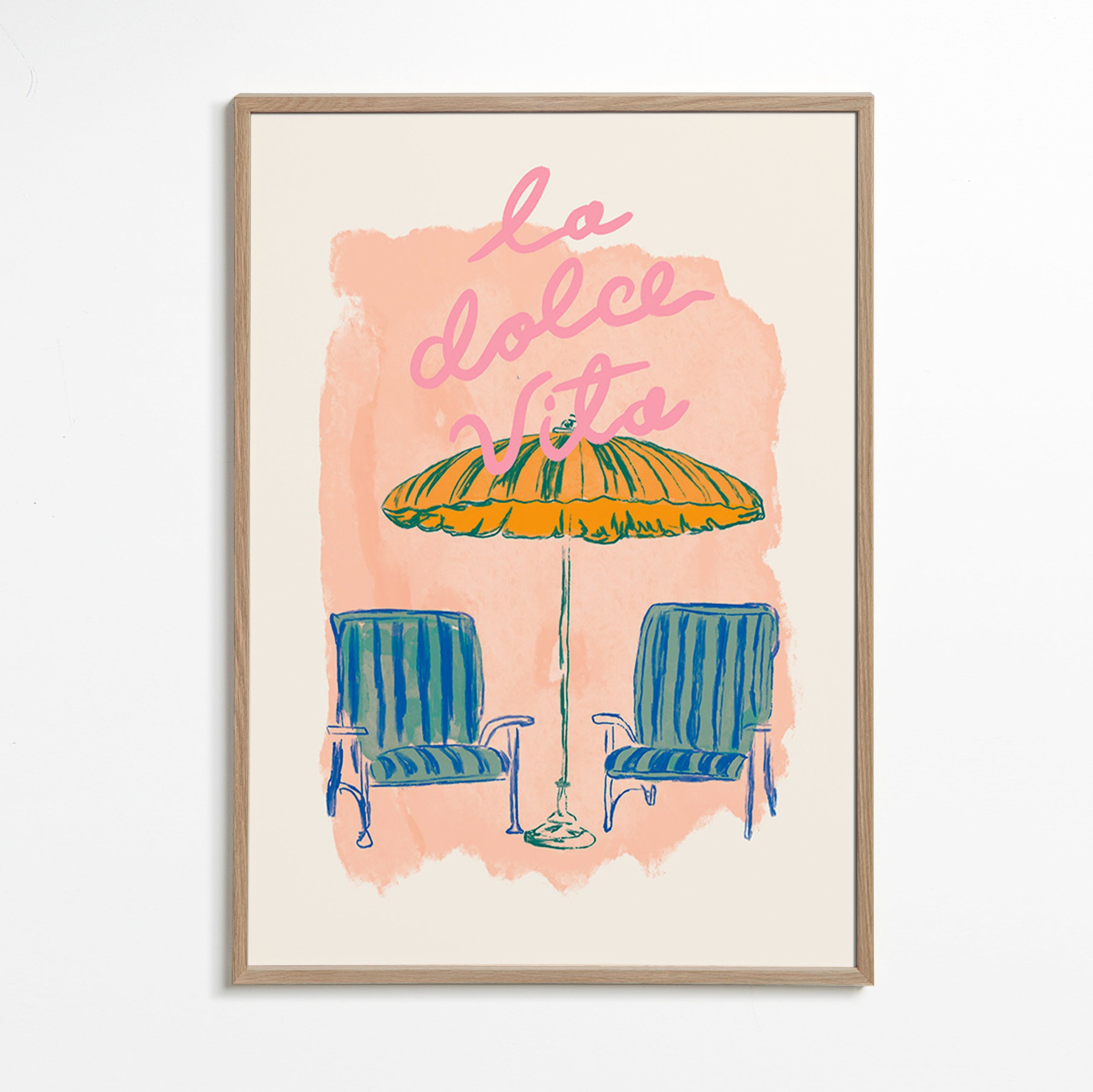 Illustratie La Dolce Vita parasol en stoelen
