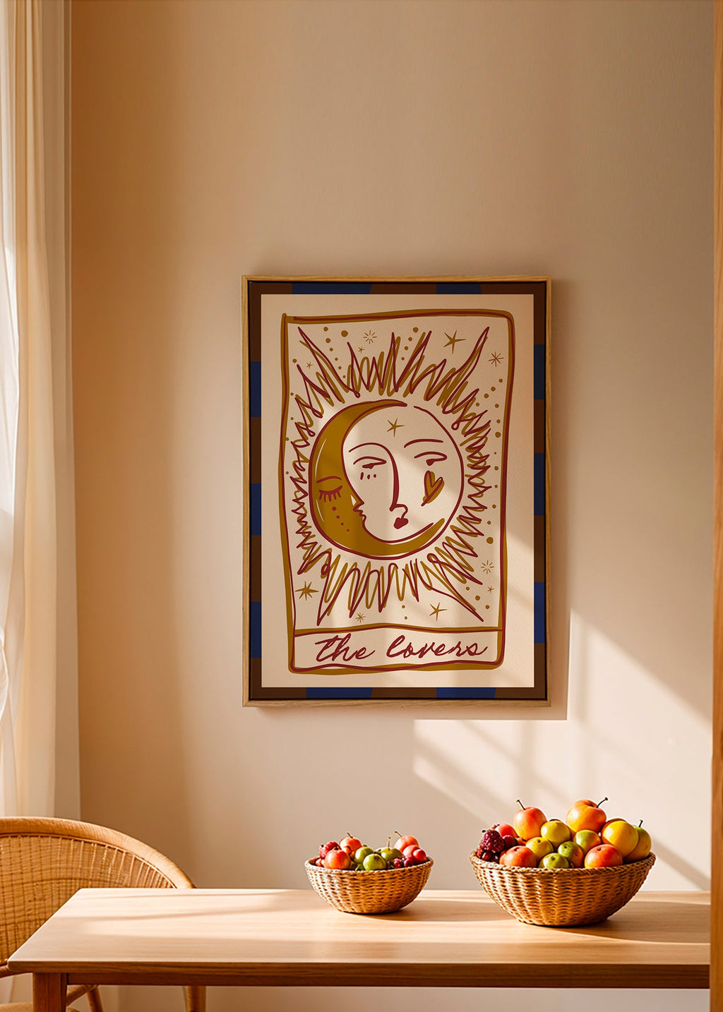 Tarotillustratie 'The Lovers' zon en maan