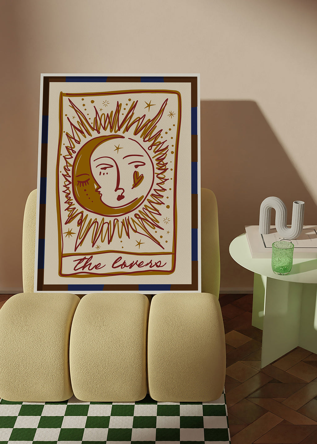 Tarotillustratie 'The Lovers' zon en maan