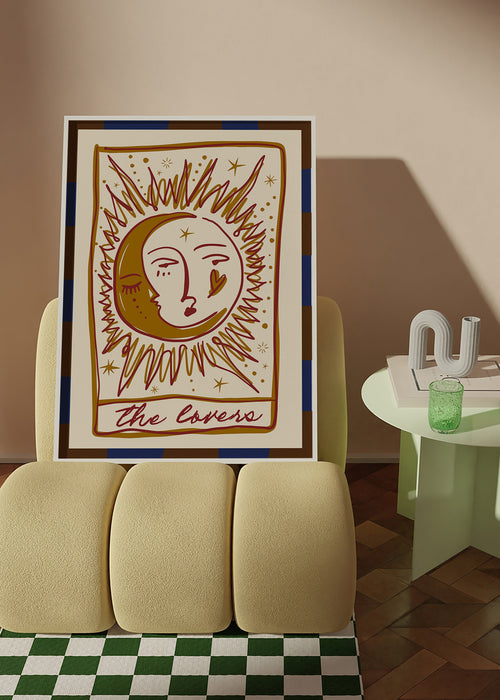 Tarotillustratie 'The Lovers' zon en maan