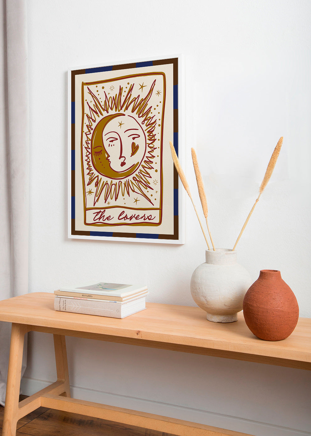 Tarotillustratie 'The Lovers' zon en maan