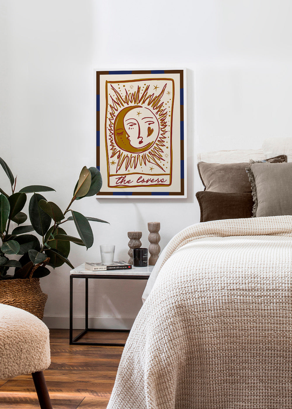 Tarotillustratie 'The Lovers' zon en maan