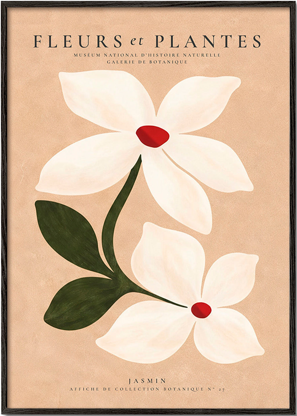 Botanische print jasmijn op beige achtergrond