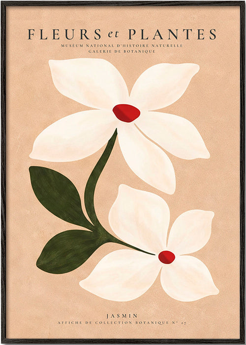 Botanische print jasmijn op beige achtergrond