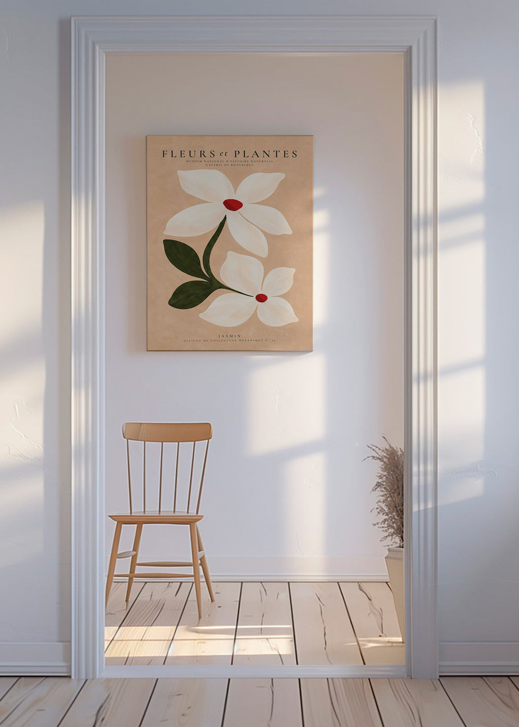 Botanische print jasmijn op beige achtergrond