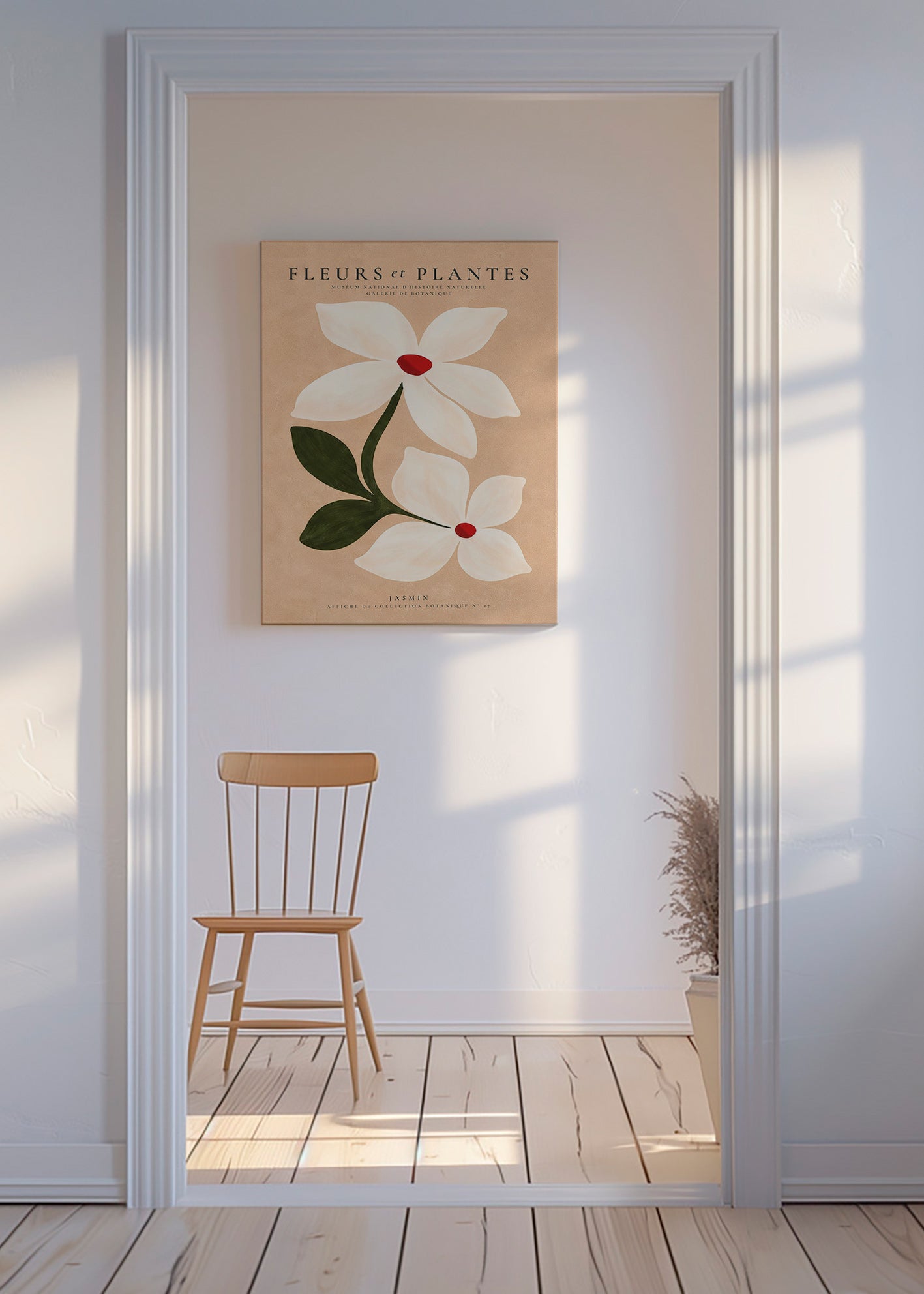 Botanische print jasmijn op beige achtergrond